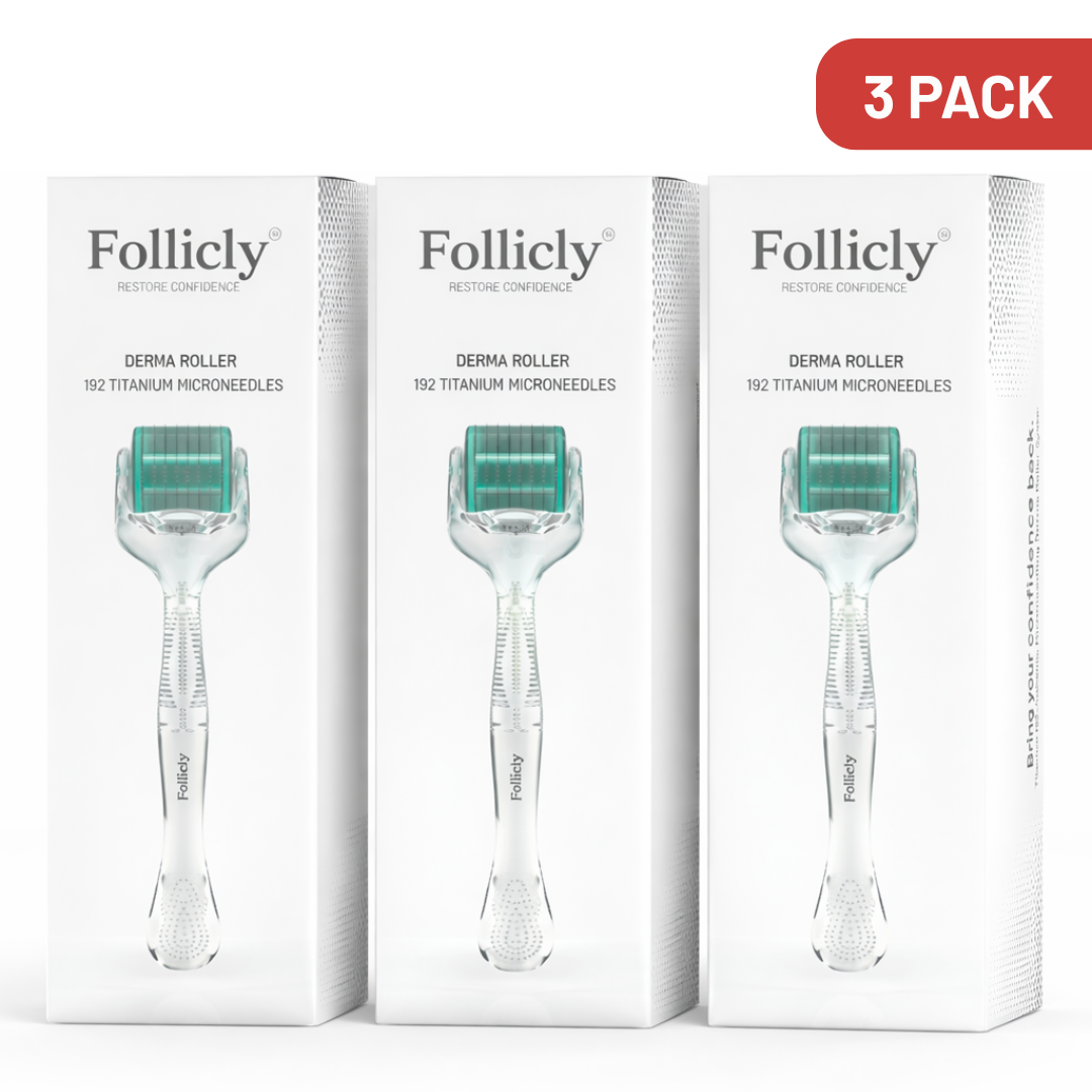 Follicly™ Derma Roller 3-Pak – 192 Ægte Titan Mikronåle (Værdi Pakke)